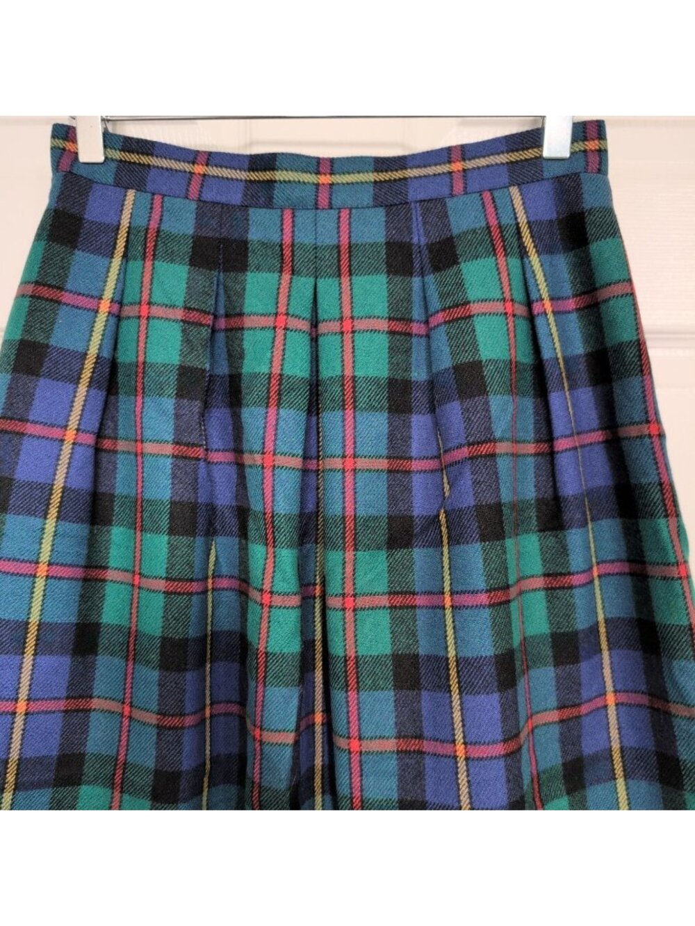 Vintage Wool Plaid Pleated Midi Skirt Womens Size 12 Green Academia Preppy Lined - Picture 2 of 9